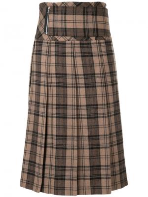 Плиссированная юбка с принтом тартан Cyclas. Цвет: коричневый