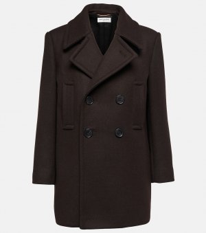 Пальто из шерстяного габардина SAINT LAURENT, коричневый Laurent