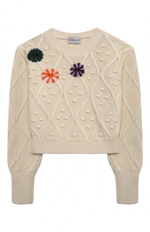 Хлопковый пуловер Moncler. Цвет: кремовый