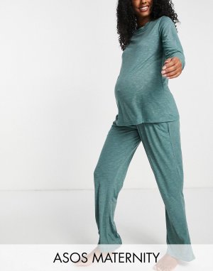 Темно-бирюзовый пижамный комплект с длинными рукавами и брюками ASOS DESIGN Maternity