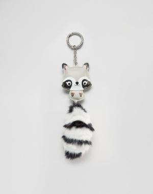 Брелок для ключей с помпоном Raccoon ASOS. Цвет: мульти