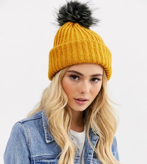 Эксклюзивная шапка-бини горчичного цвета с помпоном -Желтый Stitch & Pieces