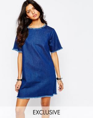 Джинсовое oversize‑платье с необработанной кромкой Northmore Denim. Цвет: синий