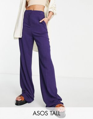 Фиолетовые свободные расклешенные брюки ASOS DESIGN Tall из льна широкого кроя