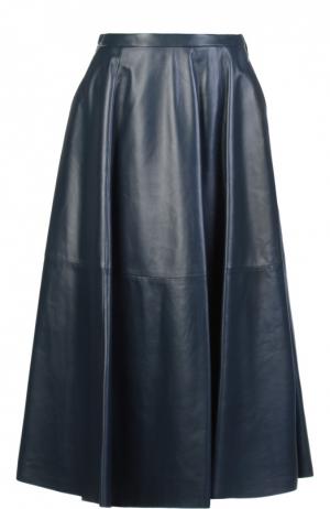 Кожаная юбка DROMe. Цвет: темно-синий