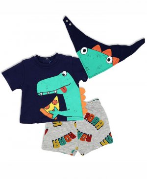 Шорты с динозавром для маленьких мальчиков, футболка и нагрудник, комплект из 3 предметов , мультиколор Lily & Jack