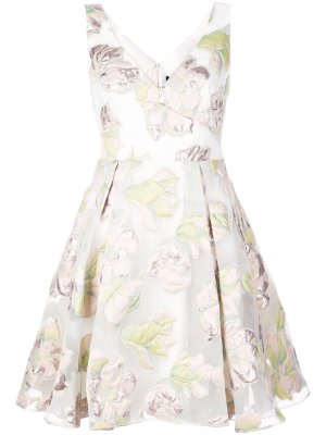 Короткое расклешенное платье с цветочным принтом Marchesa Notte. Цвет: белый