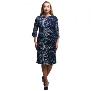 Платье нарядное классиченское офисное с цветочным принтом 3/4 рукав plus size (большие размеры) OL/1805015/2V-48 OLS. Цвет: черный