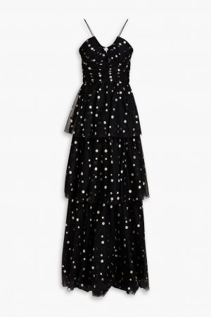 Многоярусное платье из тюля с блестками в горошек ML MONIQUE LHUILLIER, черный Lhuillier