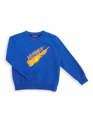 Спортивная толстовка с логотипом и пламенным принтом для маленьких мальчиков , цвет bright blue Versace