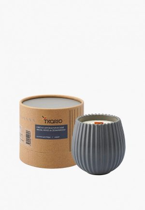 Свеча ароматическая Tkano с деревянным фитилём Musk, Rose & Cedarwood 60 ч. Цвет: серый