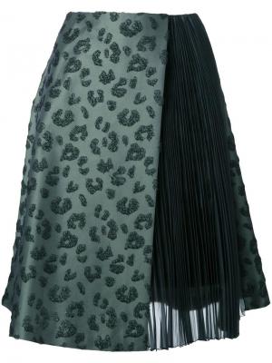 Жаккардовая юбка с плиссировкой Taro Horiuchi. Цвет: зелёный
