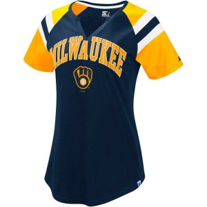 Женская футболка для начинающих темно-синего/золотого цвета с вырезом реглан Milwaukee Brewers Game Starter