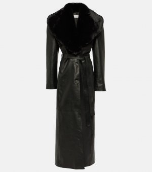 Кожаное пальто с отделкой из искусственного меха , черный Magda Butrym