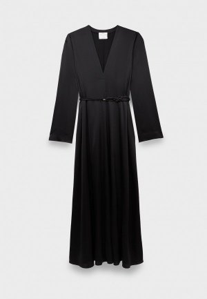 Платье Forte stretch silk satin long sleeves dress nero. Цвет: черный