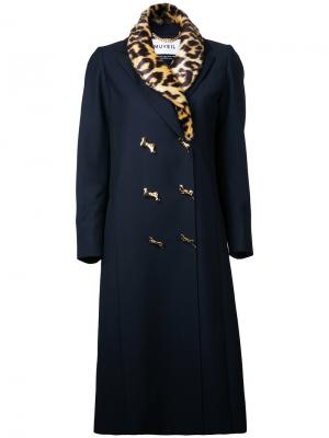 Двубортное пальто с леопардовой отделкой Muveil. Цвет: синий