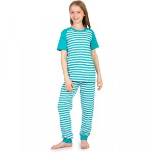 Пижама , футболка, брюки, манжеты, размер 158, бирюзовый N.O.A.. Цвет: бирюзовый