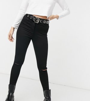 Черные супероблегающие джинсы с высокой талией и рваными разрезами на коленях Inspired-Черный цвет Reclaimed Vintage