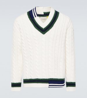 Шерстяной свитер косой вязки с логотипом x palm angels , белый Moncler Genius