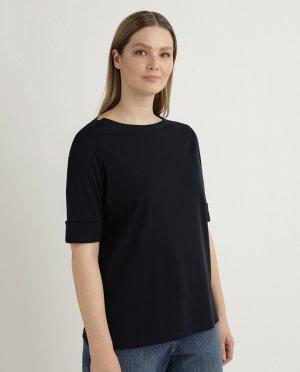 Женская футболка больших размеров с вырезом «лодочкой», рукавом три четверти, темно-синий Lauren Ralph. Цвет: синий