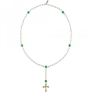 Цепочка VEERT Freshwater Pearl Green Onyx Rosary, серебро/золото