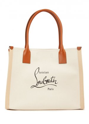 Nastroloubi большая женская кожаная сумка-шоппер бежевого цвета Christian Louboutin