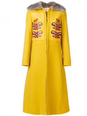 Длинное пальто с аппликацией Anya Hindmarch. Цвет: жёлтый и оранжевый