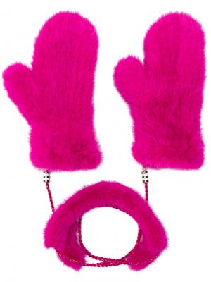 Fur mittens with chain link Liska. Цвет: розовый и фиолетовый