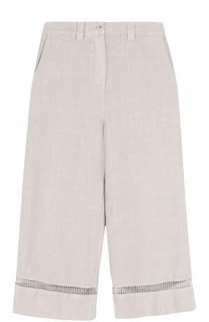 Укороченные льняные брюки с карманами 120% Lino. Цвет: бежевый