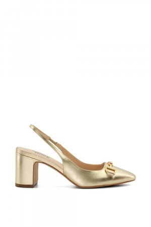 Детализированные кожаные туфли на каблуке с ремешками, золото Dune London