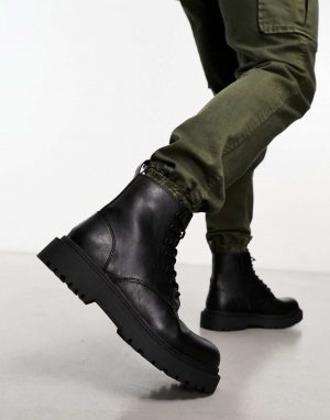 Черные массивные ботинки на шнуровке Pull&Bear