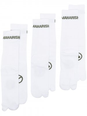 Комплект из трех пар носков с логотипом Maharishi. Цвет: белый