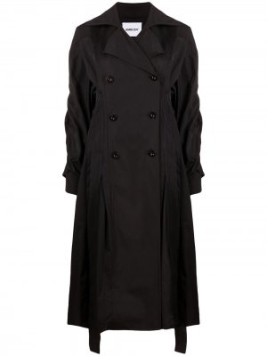 Двубортное пальто со сборками AMBUSH. Цвет: черный