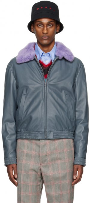 Серая кожаная куртка контрастного цвета Marni
