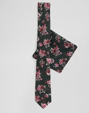 Галстук и платок для пиджака с цветочным рисунком Twisted Tailor. Цвет: черный