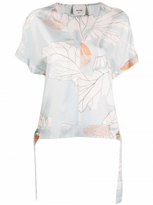 Шелковая блузка с цветочным принтом Alysi. Цвет: синий