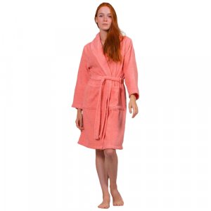 Халат удлиненный, длинный рукав, пояс, карманы, банный, размер XL, розовый Arya. Цвет: розовый/коралловый