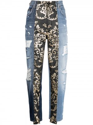 Зауженные джинсы с узором Dolce & Gabbana. Цвет: синий