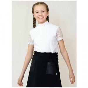 Школьная блуза , прилегающий силуэт, короткий рукав, стрейч, однотонная, размер 158, белый Nota Bene. Цвет: белый