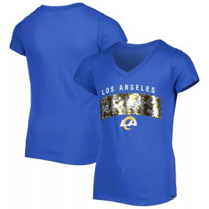 Молодежная футболка New Era Royal Los Angeles Rams для девочек с v-образным вырезом и надписью пайетками