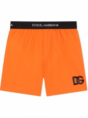 Плавки-шорты с вышитым логотипом Dolce & Gabbana Kids. Цвет: оранжевый