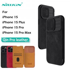 Чехлы для телефонов Nillkin iPhone 15 Pro Max Кожаный чехол Qin Роскошный кошелек в деловом стиле с отделением карт Сумки Задняя крышка iPhone15 Plus