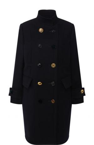 Двубортное шерстяное пальто с воротником-стойкой Sacai. Цвет: темно-синий