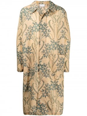 Однобортное пальто с цветочным принтом Pierre-Louis Mascia. Цвет: коричневый