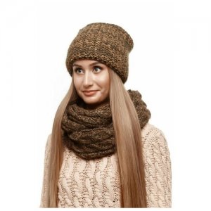 Женская зимняя шапка двухслойная, весенняя, темный хаки, горчичный цвет, размер 56-58 Anymalls. Цвет: коричневый/горчичный