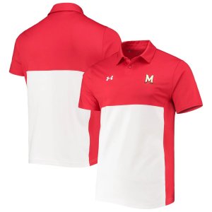 Мужская рубашка-поло красно-белая Maryland Terrapins 2022 Blocked Coaches Performance Under Armour