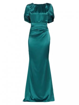 Атласное платье с накидкой на спине , цвет galapagos Talbot Runhof
