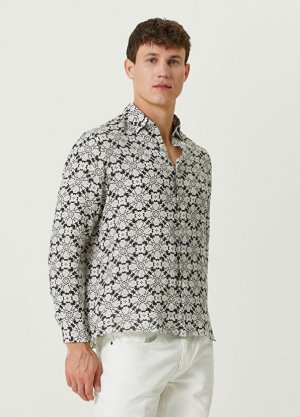Черно-белая льняная рубашка с цветочным узором Peninsula