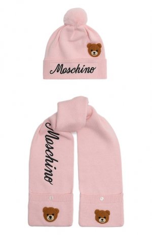 Комплект из шапки и шарфа Moschino. Цвет: розовый