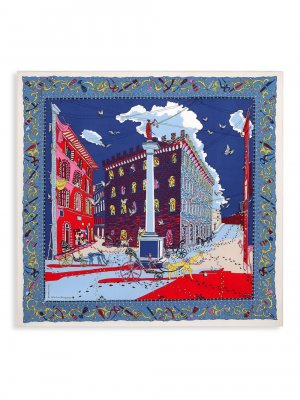 Шелковый квадратный шарф с принтом Palazzo FERRAGAMO, синий Ferragamo